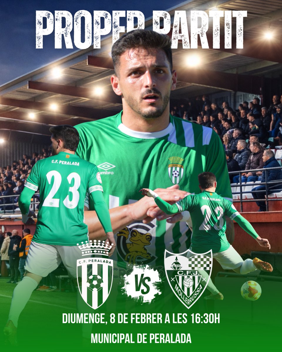 CFPeralada's tweet image. 🔥 𝗣𝗿𝗼𝗽𝗲𝗿 𝗣𝗮𝗿𝘁𝗶𝘁 💚⚔️

⚔️ @cfperalada 🆚 @CFJMollerussa
📅 Diumenge, 8 de febrer
🕠 16:30 h
🏟️ Municipal de Peralada

#3RFEF #ProperPartit #CFPeralada #SomHiPeralada #ForçaVerda 💚⚔️
