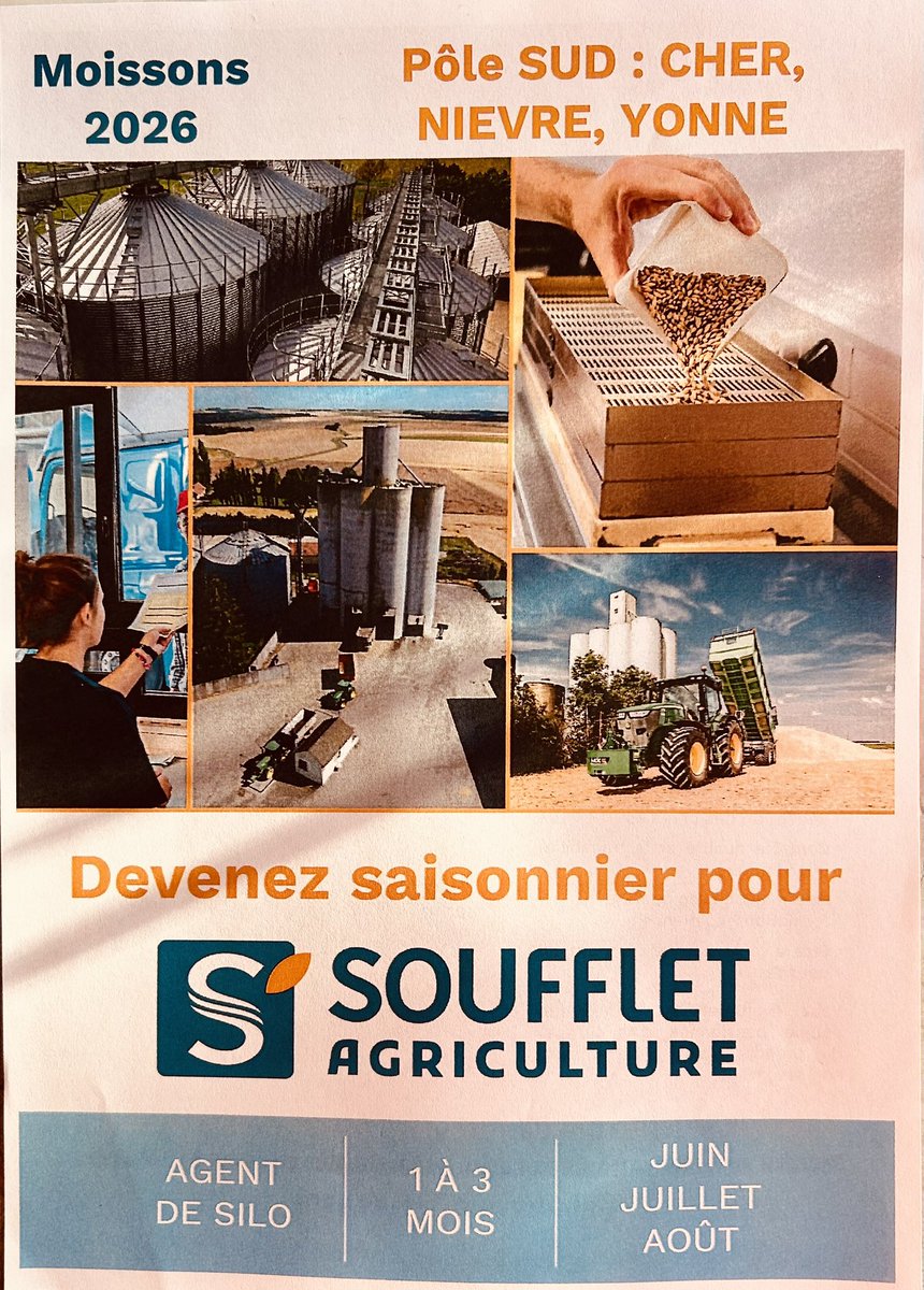 OlivierCOSTE2's tweet photo. Vous recherchez ou vous connaissez une personne,qui cherche un job d’été dans le domaine de l’#Agriculture et au moment de la #Moisson2026 ?
#Bourgogne #Yonne #Nièvre #Cher https://t.co/JWUIHEKSL6