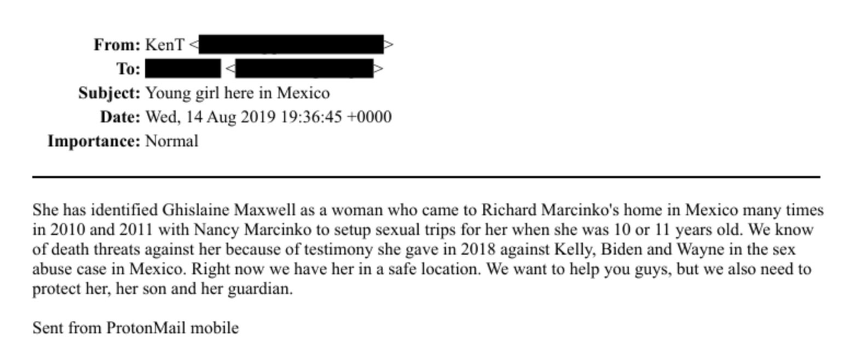 MarioNawfal's tweet photo. 🇺🇸🇲🇽 Emails place Biden front and center in disturbing claims made by a 17-year-old victim.

The emails describe alleged abuse, travel with Epstein’s circle, name Ghislaine, and read like urgent damage-control notes about threats, intimidation, and keeping the victim hidden in Mexico.