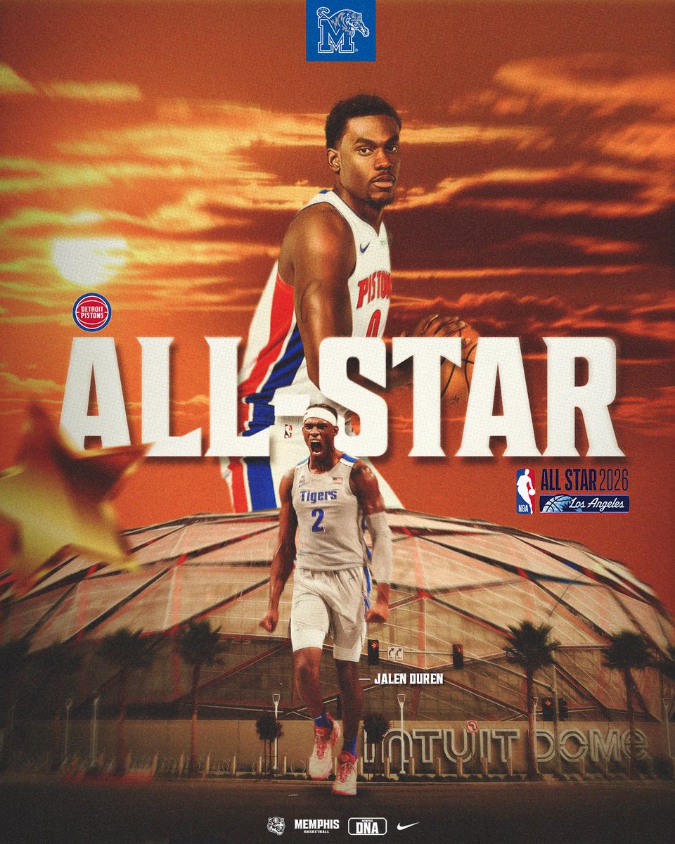 JD is an All-Star ⭐️

Duren is the 4th Tiger to become an NBA All-Star. The first since 2012! 

#MemphisDNA | <a href="/JalenDuren/">Jalen Duren</a>