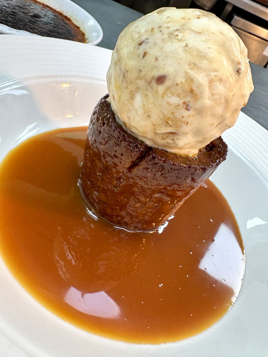 Warm hazelnut cake, praline parfait and butterscotch sauce