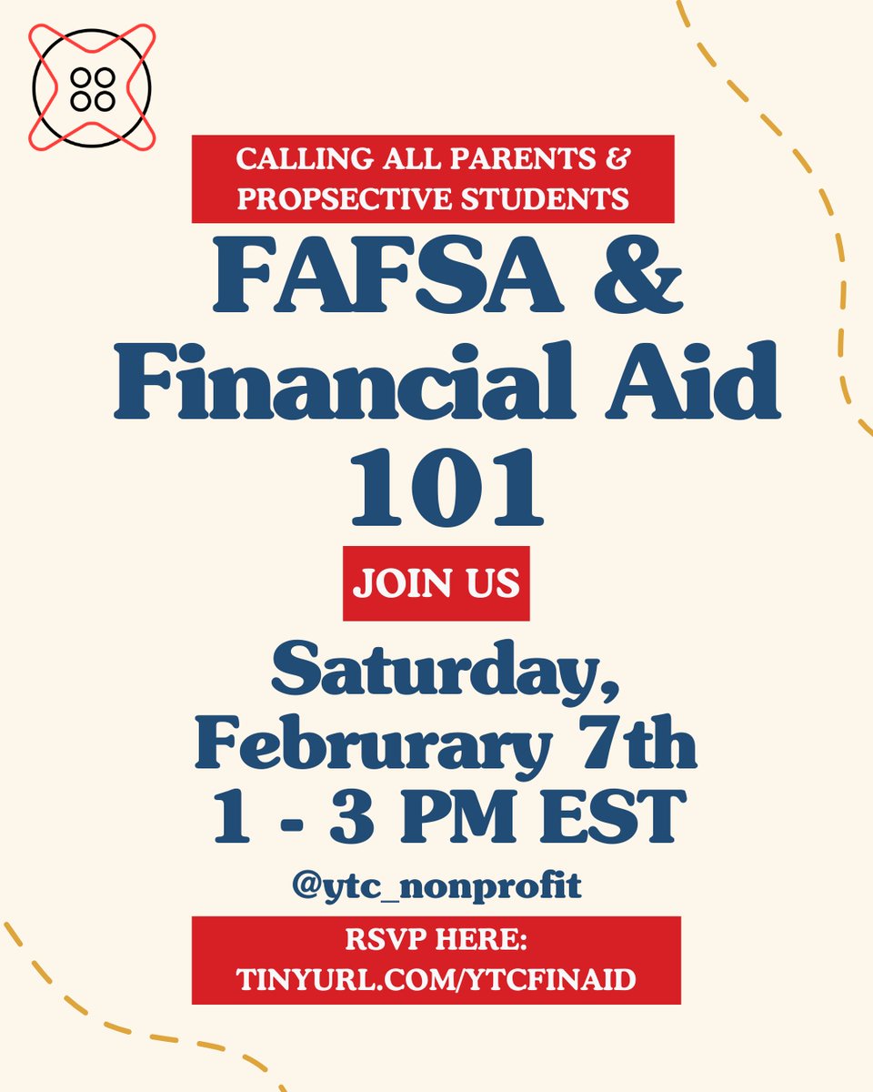 YTC_NONPROFIT's tweet photo. In January, YTC hosted our first college panel where current college students. This Saturday, we’re back with FAFSA &amp; Financial Aid 101!

Feb 7 | 1–3 PM EST | Online
Register here: https://t.co/bWTWB4T9oH

#CollegeAccess #YadestinyTreasureChest https://t.co/q9TbqkH0MC