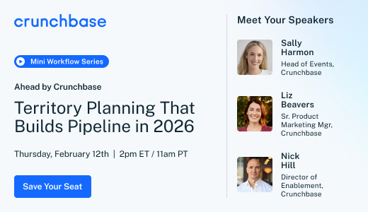 crunchbase's tweet image. Territory planning shouldn’t be guesswork. In our first Ahead by Crunchbase session, learn how to build territories around high-intent accounts using funding &amp;amp; growth predictions, real-time signals, &amp;amp; private company data. 💪

Feb 12, 2pm ET. Register. about.crunchbase.com/ahead-webinar-……