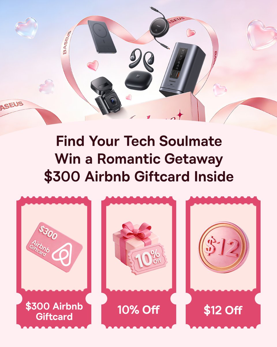 Baseus_Global's tweet photo. This might be your sign from the universe💫 #ValentinesDay2026
The universe got it right with this tech soulmate.
Know your type 💘 🔗 in the comments
Your result comes with:
$300 Airbnb gift card, or 10% off, or $12 off 👀
#baseus #valentinesgifts #treatyourselfwell #techlover #feb14th