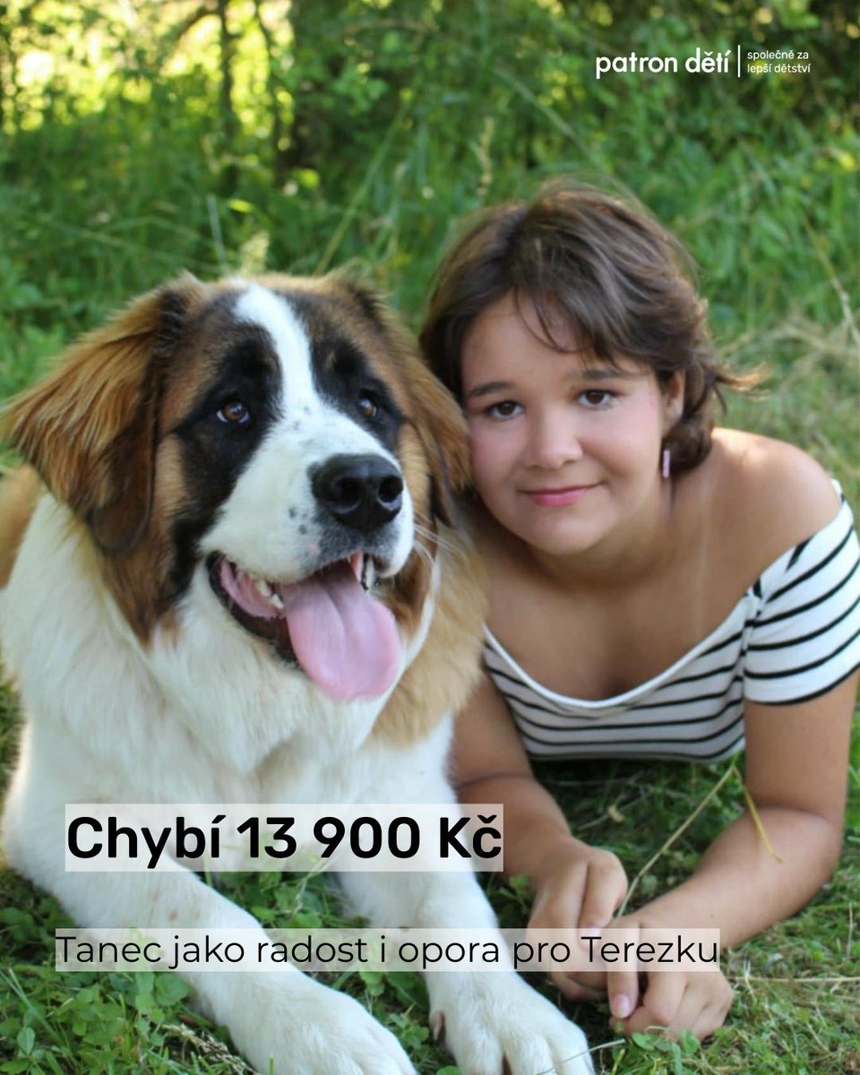 Terezka ve škole pracuje s asistentkou pedagoga a potýká se s poruchami soustředění a učení. Ve volném čase jí nejvíce radosti přináší tanec. 💃  
Pomozme Terezce tančit dál a podporovat ji v jejím osobním rozvoji.
patrondeti.cz/pribeh/tanec-j…