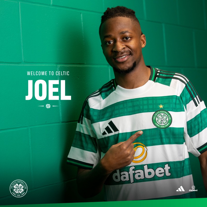 CelticFC's tweet photo. ✍️ We are delighted to announce the signing of Norwegian winger, Joel Mvuka, who has joined the club on loan from Lorient until the end of the season, subject to international clearance with the club having an option to buy.

🇳🇴 Welcome to Celtic, Joel

#WelcomeJoel | #CelticFC🍀
