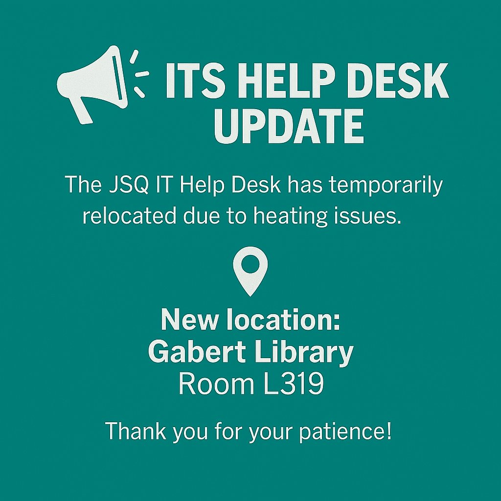 HCCC_ITS's tweet photo. #HCCC #ITSUpdate JSQ Help Desk has moved to L319 https://t.co/7pJnZ4fO8W