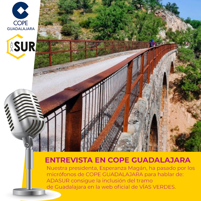 🎙️ Nuestra presidenta, <a href="/esperanza_magan/">ESPERANZA MAGAN </a>, pasó por <a href="/COPE/">COPE</a> #Guadalajara para destacar que:
ADASUR consigue la inclusión del tramo de Guadalajara en la web oficial de Vías Verdes, dentro de la Vía Verde del Tajuña🚴🌿
🔊 Escucha la entrevista:
👉 cope.es/emisoras/casti…