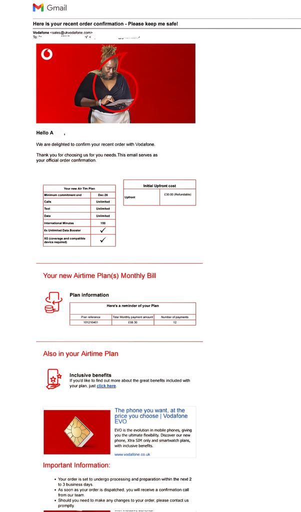 aryan58725's tweet photo. ⚠️This is the actual scam email I received pretending to be a Vodafone/Carphone Warehouse offer.This led to SIM swap fraud, identity misuse &amp; financial loss.🚨
Scammer Details:
1. Ph1:+443302368196
2. Ph2:+443302369861
3. Whtapp:+447537181654
4. Email iD:sales@ukvodafone.com https://t.co/quSPabxzfc