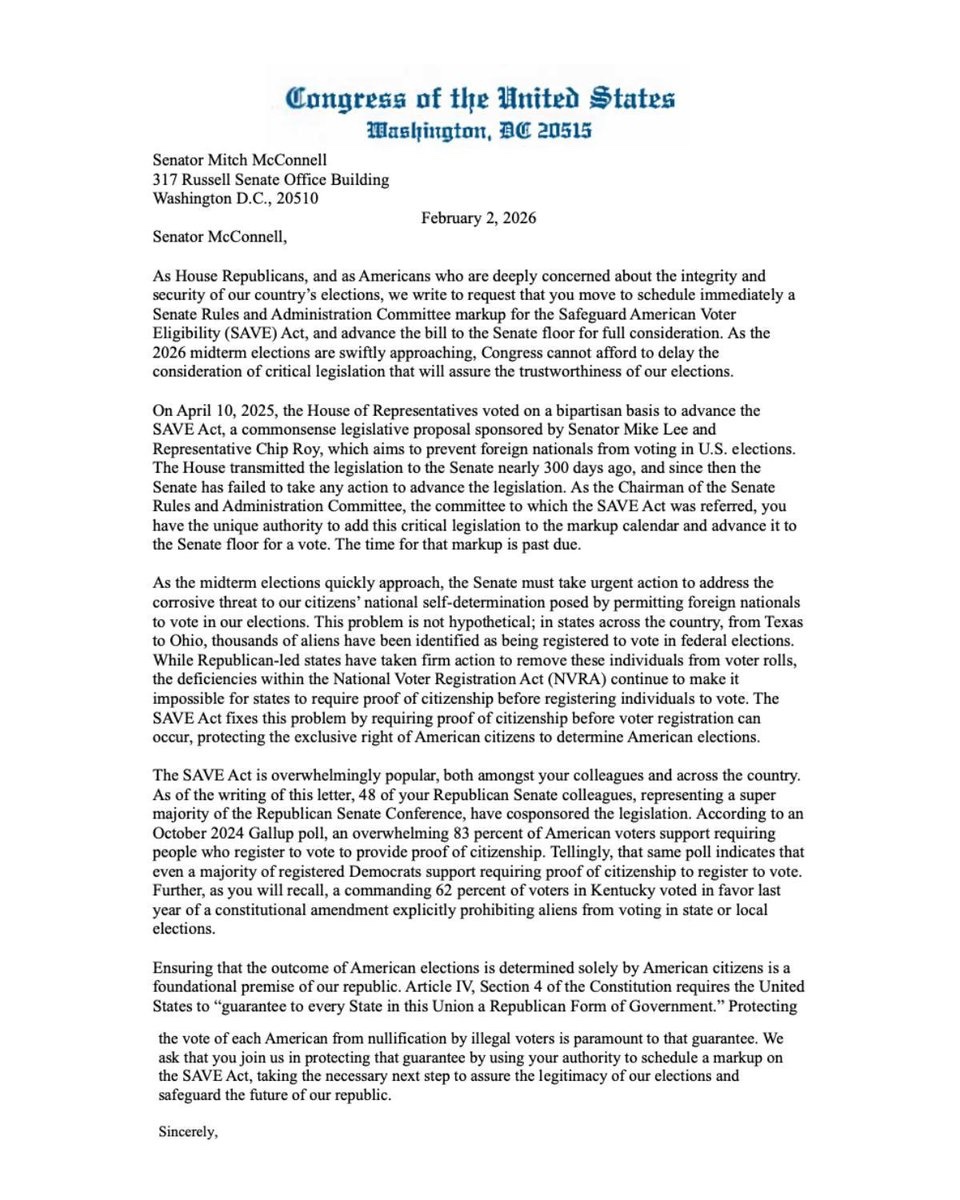 EricLDaugh's tweet image. 🚨 BREAKING: A HUGE list of House Republicans led by Rep. Brandon Gill just demanded Sen. Mitch McConnell allow the SAVE ACT OUT of the Senate Rules Committee so it can be passed on the floor

Absolutely NO excuses for the holdup! Schedule the vote and GET IT DONE, secure our…