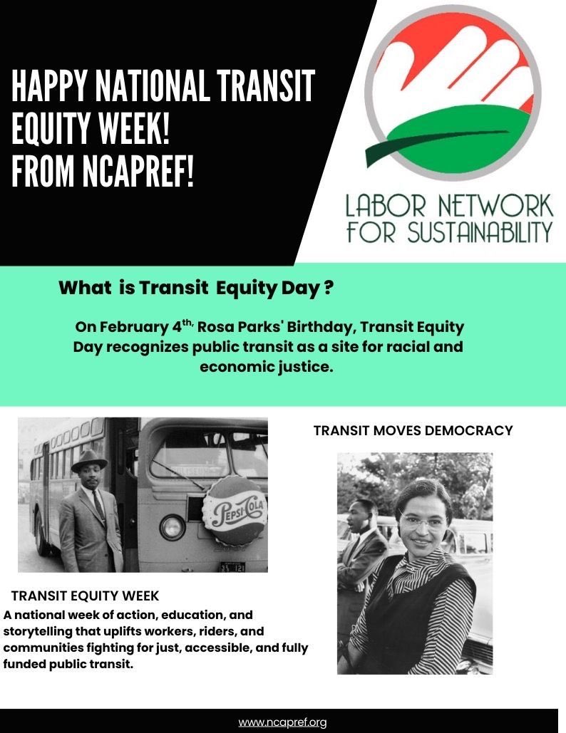 Rosa Parks showed us that transit is about dignity and justice. The fight continues. This Transit Equity Day, speak up for accessible, and affordable public transit !

#EnviromentalJustice #TransportationJustice #EconomicJustice #Labor
#TransitEquityDay