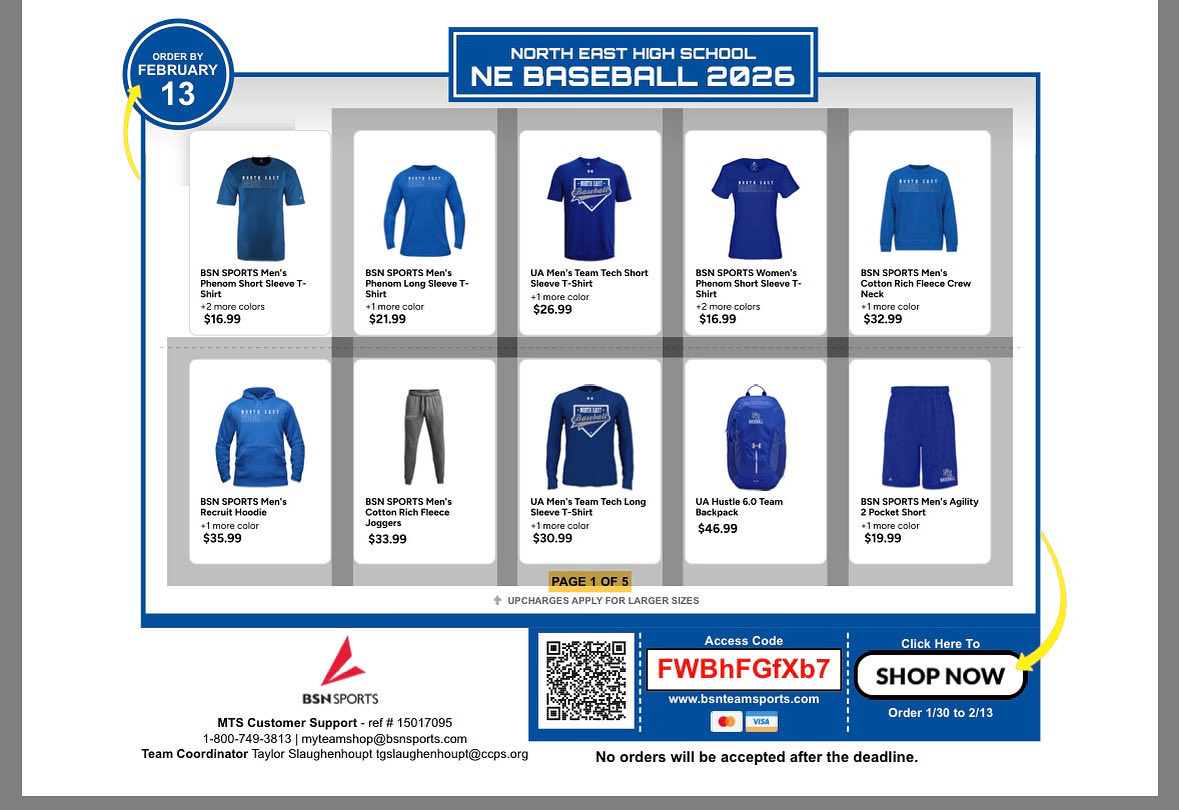 nehsbaseball's tweet photo. Our team store is officially open for business! Use the link in our bio to make your purchase before it closes on Friday, February 13! All items will ship directly to the address you provide once the store closes https://t.co/ts3nlfNHv5