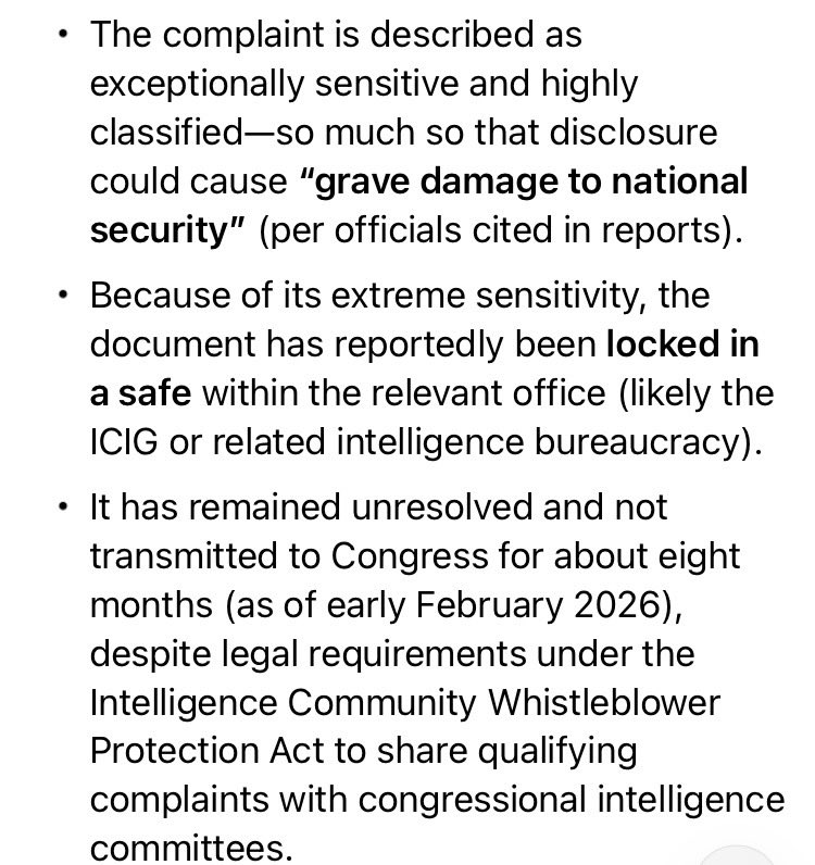 What is the Whistleblower complaint against Tulsi Gabbard that is so bad that it’s been locked in a safe and Congress hasn’t seen it still to this day! Congress needs to demand to see it immediately because it’s our lives and Country on the line! 🤬