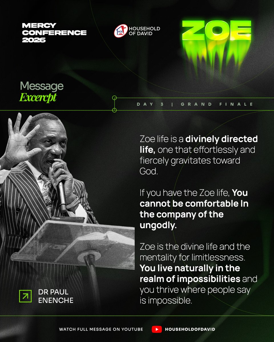 HODChurchNG's tweet photo. โIf you have the Zoe life, you cannot be comfortable in the company of the ungodly.โ
- Pst. Paul Enenche
God bless @drpaulenenche for impacting us with timeless words that empowered us for the supernatural!
Are you walking in ZOE?
#HouseholdofDavid
#MercyConference2026
#Zoe https://t.co/SUlZ7fDMLs