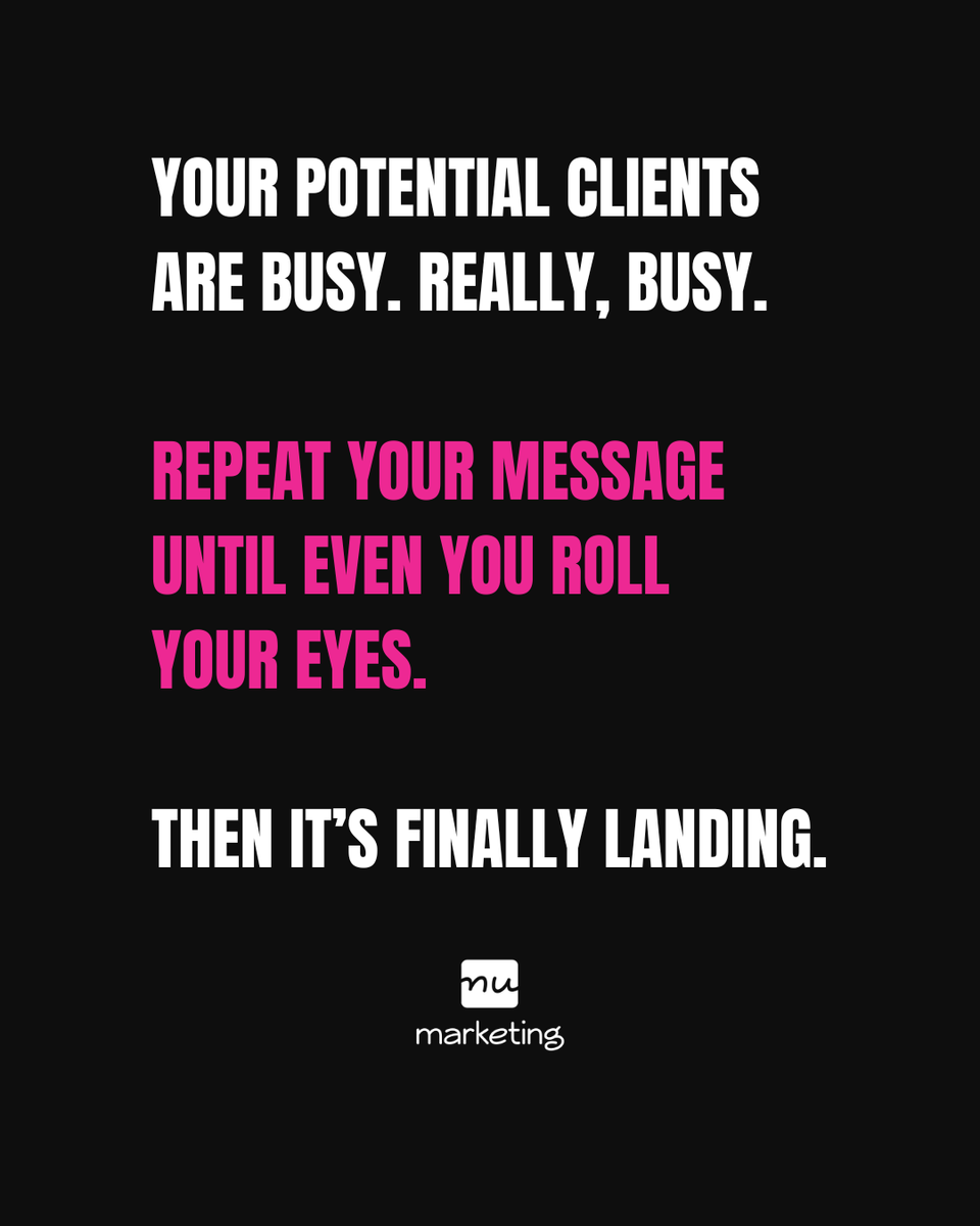 Your clients are juggling budgets, goals, teams, and deadlines. Of course they didn’t catch your message the first time. 👀

Consistency isn’t annoying, it’s strategic.

Ready to make your message impossible to miss?
Let’s talk. 📩 lindsay@numarketingllc.com