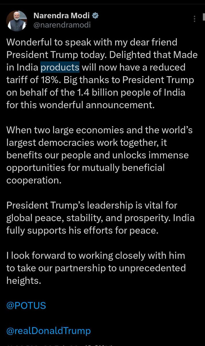 Rajbirrohilla's tweet image. अमेरिका ने टैरिफ 25% से घटाकर 18% किया।

कभी कभी चुप्पी भी असरदार होती है।

मोदीजी ने साबित कर दिया।

@narendramodi🇮🇳🇮🇳🙏
@realDonaldTrump
#TradeDeal #GIFTNIFTY #UGCAct
#NachendraModi
#RahulGandhi #Donandtrump