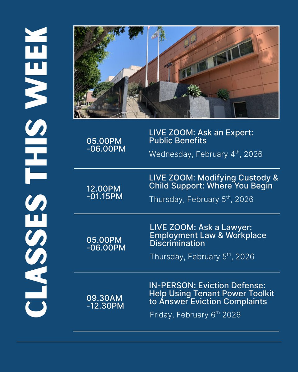 📌Happy Monday! Check out this week’s class schedule.

📣For more information, click here: lalawlibrary.org/current-classes