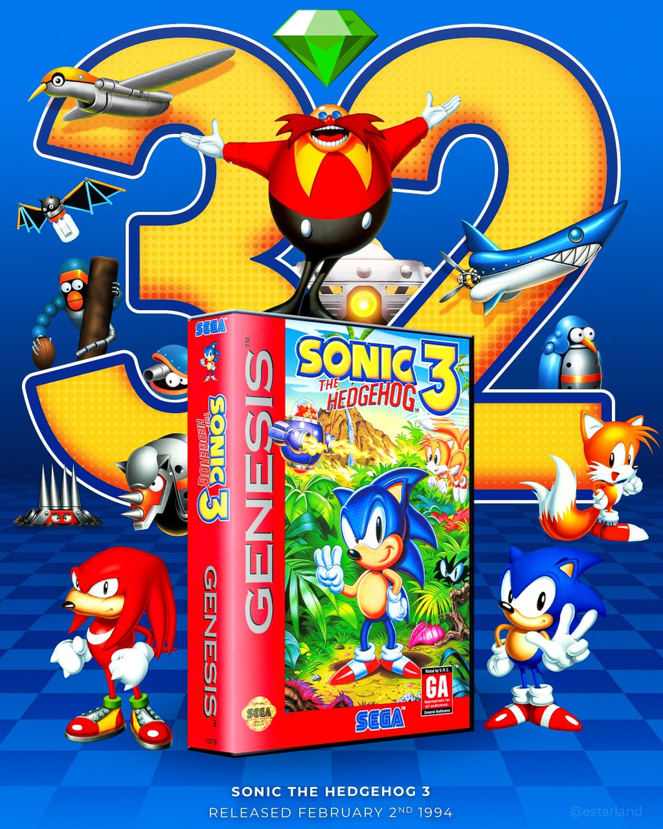 eStarland's tweet image. Today is the 32nd anniversary of Sonic the Hedgehog 3! 💙