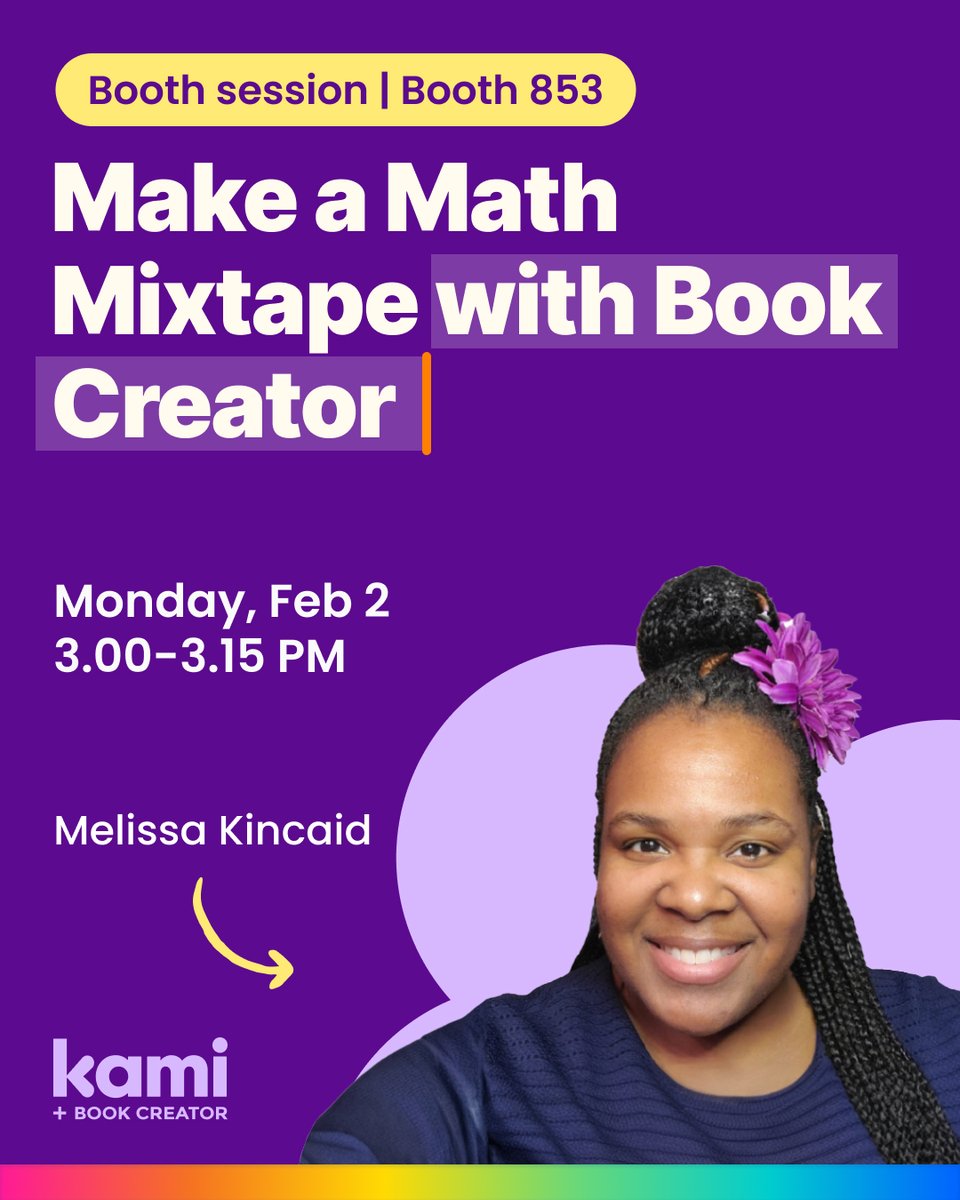 deleonlibby's tweet photo. Turn up the volume on math!
🎶 Join Melissa Kincaid to learn how to create a "Math Mixtape" using @BookCreatorApp—a creative way for students to showcase their mathematical thinking.
📍 Booth 853 | 🕒 3:00 – 3:15 PM #TCEA2026 https://t.co/uxtvtgyYkS