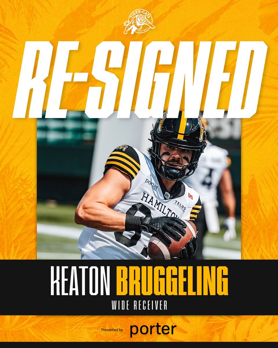 Proplayersagent's tweet photo. Congratulations to Keaton Bruggeling the #Hamilton #Tigercats re ✍️ 🇨🇦 WR/FB #HamiltonProud #OskeeWeeWee #TheHammer #EatEmRaw #Ticats #KeepItUnreal #TotalementSurréel #MadeInTheHammer #BlackAndGold #HamOnt #Ontario #YHM #LCF #CFL @BruggsKeaton https://t.co/HMY8zJJz2s