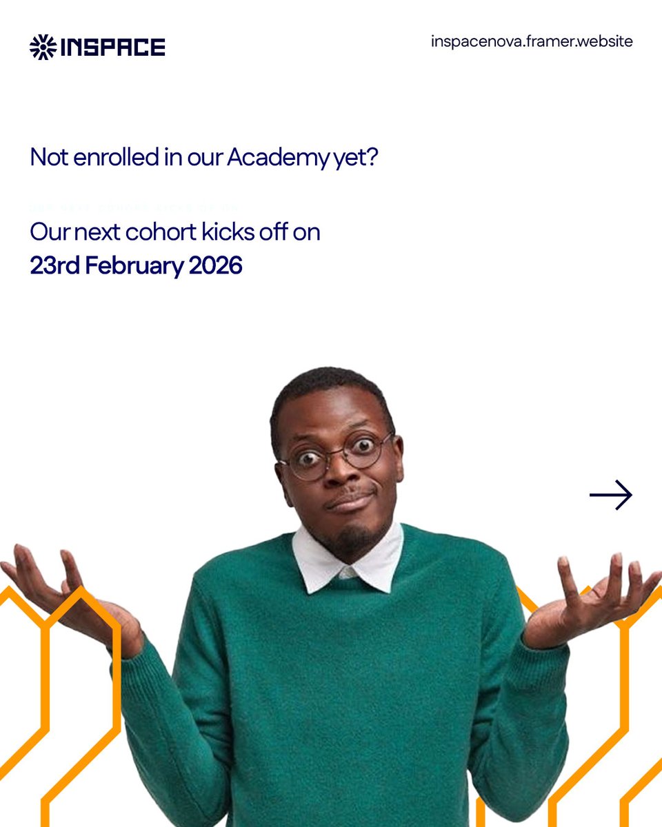 InSpaceHQ's tweet photo. Enrolment into our Academy is still on.

Classes kick off on the 23rd of February 2026.

WhatsApp +234 707 379 3156 to get started.

#InSpaceAcademy
#Enrolmentstilon https://t.co/0xtPAgpsTr