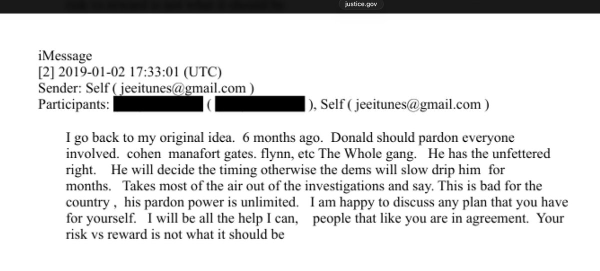 jimstewartson's tweet photo. Eight months before Epstein died under mysterious circumstances in Bill Barr’s custody, he wrote: 

“Donald should pardon everyone involved. cohen manafort gates. flynn, etc.” https://t.co/DvZJ16jvx0