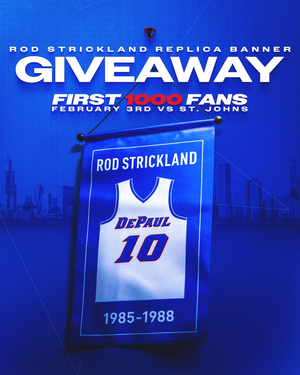 DePaulHoops's tweet image. Celebrating a legend. 

Arrive early tomorrow for a free replica banner! 

🎟️ DePaulBlueDemons.com/Tickets