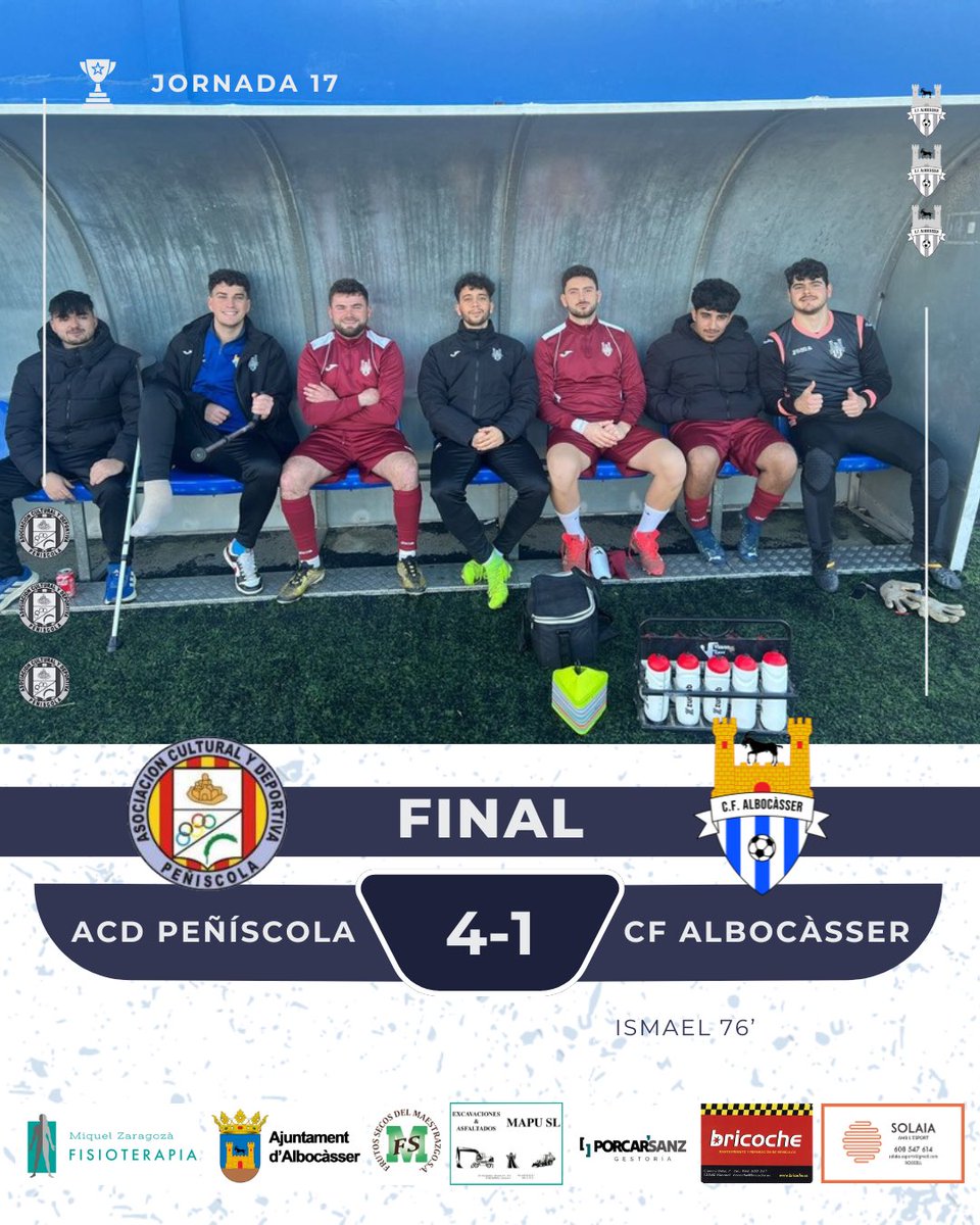 Final del partit:

ACD Peñíscola 4-1 CF Albocàsser

⚽️ Ismael