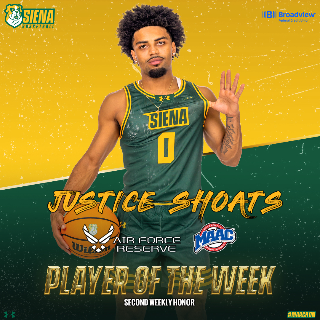 🏅 Justice is served 😤

For the second straight week the <a href="/MAACHoops/">MAAC Hoops</a> Player of the Week hails from the <a href="/SienaSaints/">Siena Saints</a>

Congratulations to <a href="/Justiceshoats/">Justice Shoats</a> for earning his second Air Force Reserve #MAACHoops Player of the Week honor this season 👏

📰 t.ly/Q60hm

#MarchOn