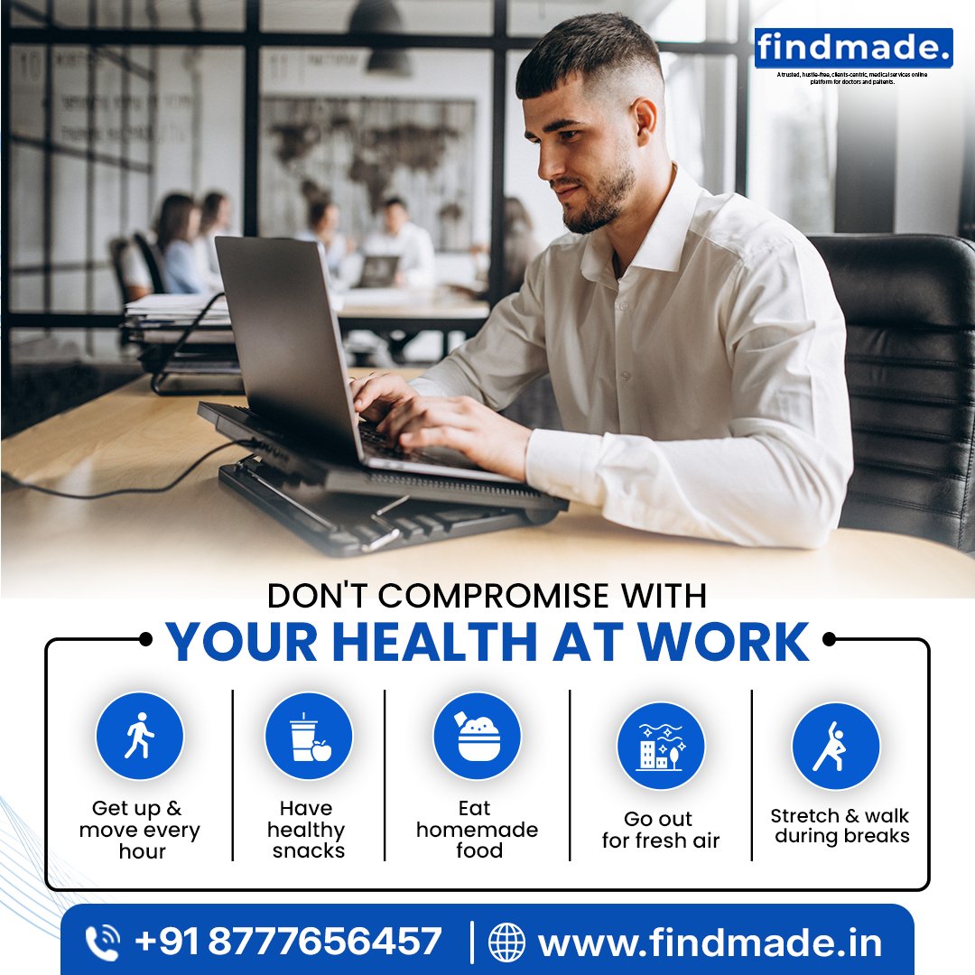 Findmadein's tweet image. Don’t compromise on your health at work 💼

Move every hour • Eat healthy • Stretch • Get fresh air

Stay productive, stay healthy — with findmade.
🌐 findmade.in
#WorkplaceWellness #HealthAtWork #Findmade