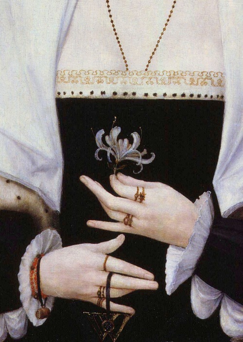 Portrait of a woman said to be Margaret Pole, Countess of Salisbury, Detail.