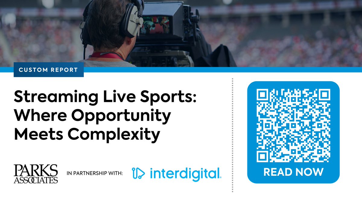 ParksAssociates's tweet photo. @ParksAssociates' white paper, “Streaming Live Sports: Where Opportunity Meets Complexity,” in partnership with @InterDigitalCom, explores the business and technology challenges of #streaming #livesports.
Complimentary #whitepaper: https://t.co/UPBAVXftVw
#interdigital https://t.co/Zfw2tiHW1u