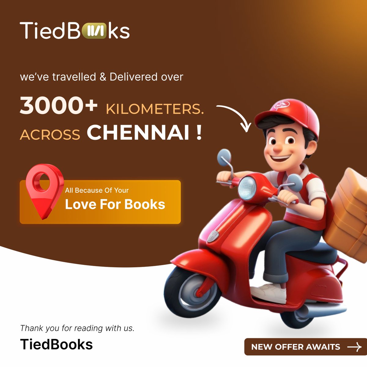 tiedbooks's tweet image. 📦📚 3000+ kilometers across Chennai!
From doorstep to doorstep, we’ve travelled miles delivering stories, knowledge, and joy — all made possible by your love for books ❤️

#TiedBooks #BookRental #BookSubscription #ReadersLife #StudentBudget