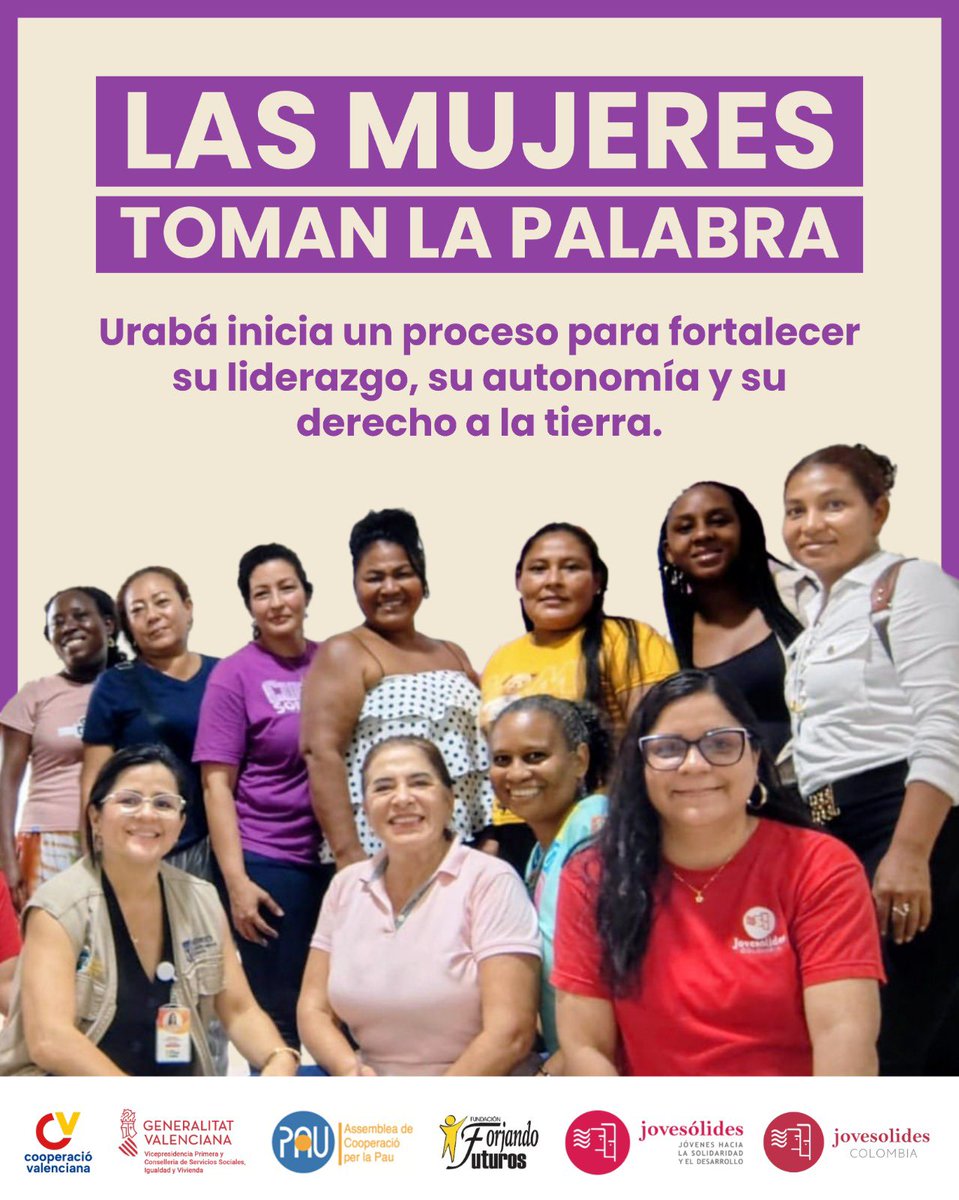Jovesolides_Col's tweet photo. Cuando las mujeres toman la palabra, los territorios cambian. 💜🌱

En Urabá avanza #LibresdeViolencia, Dueñas de la Tierra, un proceso que fortalece el liderazgo, la autonomía y el derecho a la tierra de las mujeres como camino hacia una vida libre de violencias. https://t.co/fzva5xRwDX
