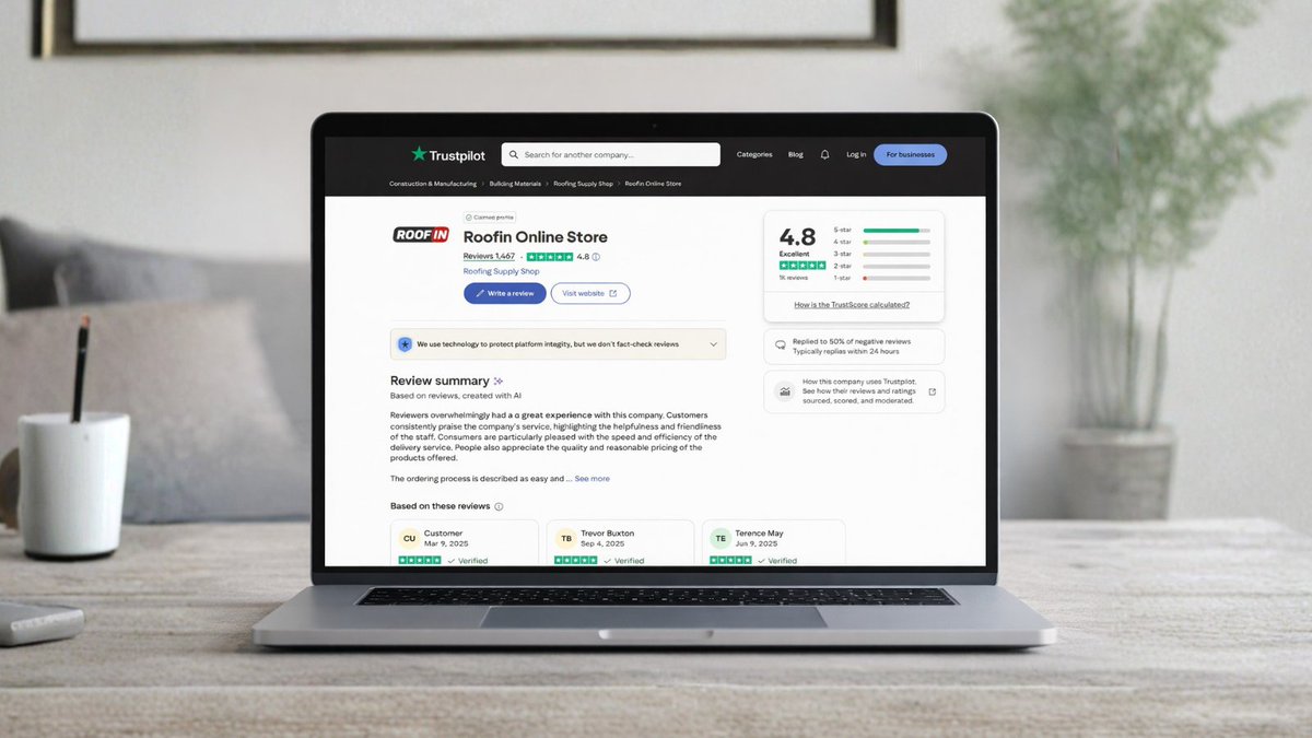 The results are in: 4.8/5 on Trustpilot! 🌟

Join thousands of happy pros and DIYers who trust Roofin Online for massive stock, low prices, and fast delivery. 🚛💨

Don't overpay for your next project. Shop here: roofin.co.uk

#RoofingSupplies #Construction #DIY