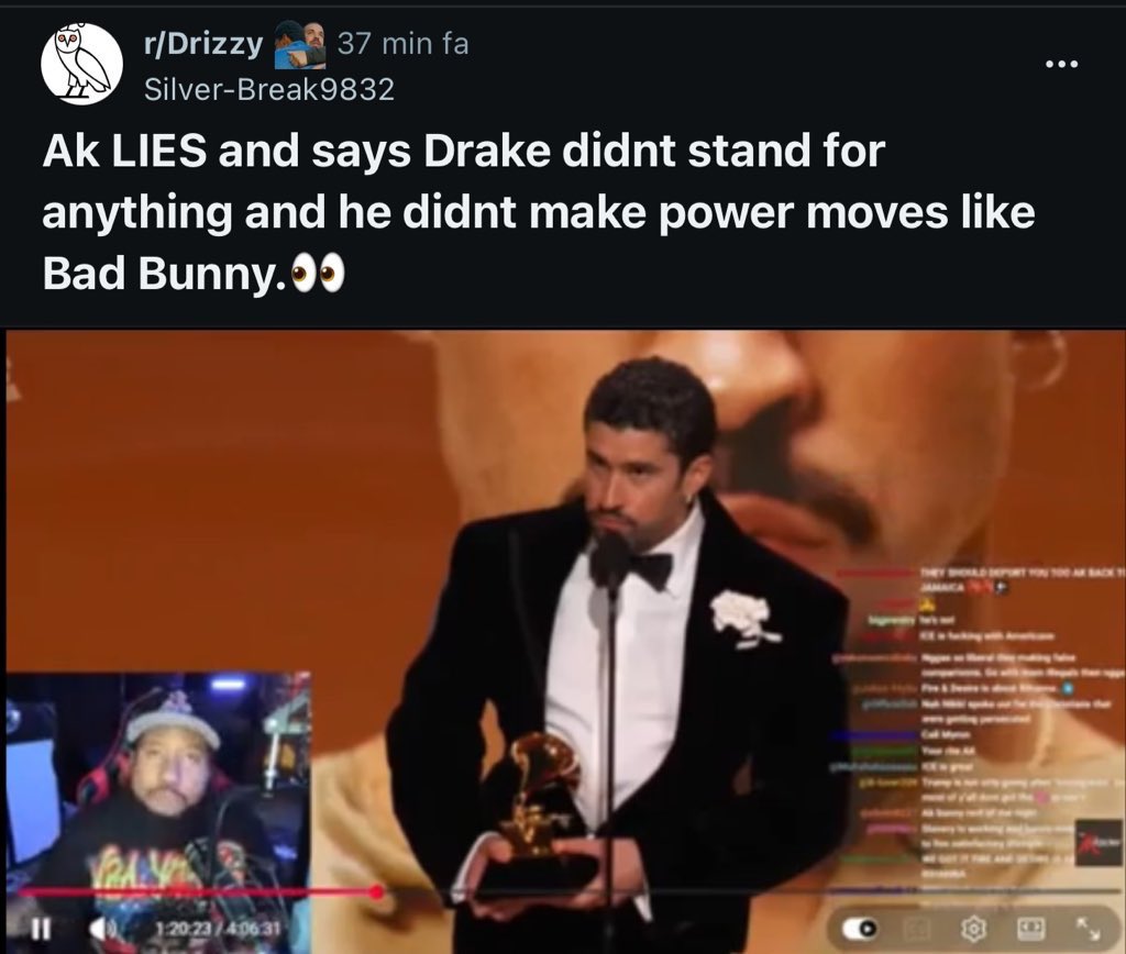 sofarviews's tweet image. By fake narratives, I don’t even mean those fake pedophiliac rumours, but Akademiks spreading LIES.

Bad Bunny deserves praise for attacking ICE, I believe every artist with a huge platform should do the same. But saying Drake didn’t stand for anything is an enormous LIE.