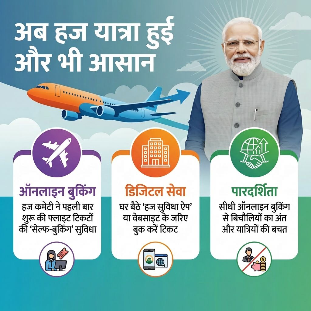 अल्पसंख्यक समुदाय की सुविधा और सम्मान के लिए मोदी सरकार का एक और ठोस कदम—हज-2026 के लिए हज कमेटी ऑफ इंडिया ने विशेष ऑनलाइन सेल्फ-बुकिंग सुविधा शुरू की, जिससे यात्रियों को पारदर्शी और आसान सेवा मिलेगी।