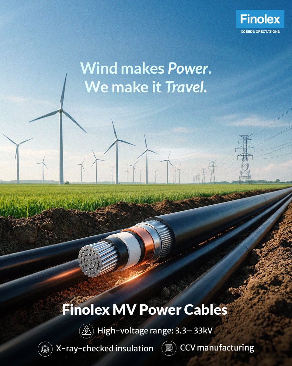 From utilities to renewables—power needs a reliable route. ⚡🌤️🌬️
Finolex MV Power Cables keep performance steady under pressure. 🛠️✅

(wind energy, clean power, renewable future, windmill ,wind farm )
