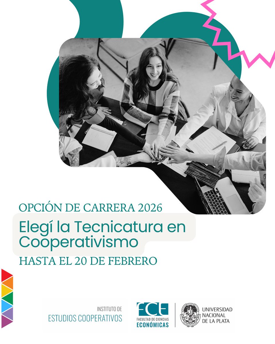 iecoopfceunlp's tweet photo. ELEGÍ LA TECNICATURA EN COOPERATIVISMO 🌲🌲🌈

📅Hasta el 20/2 podrás realizar la OPCION por la CARRERA.
💻Se hace a través del sistema SIU-Guaraní https://t.co/LOXLGgpfIR

➡Más información de la Carrera en: https://t.co/Vus3gY2dPJ https://t.co/8yE0cMEIcs