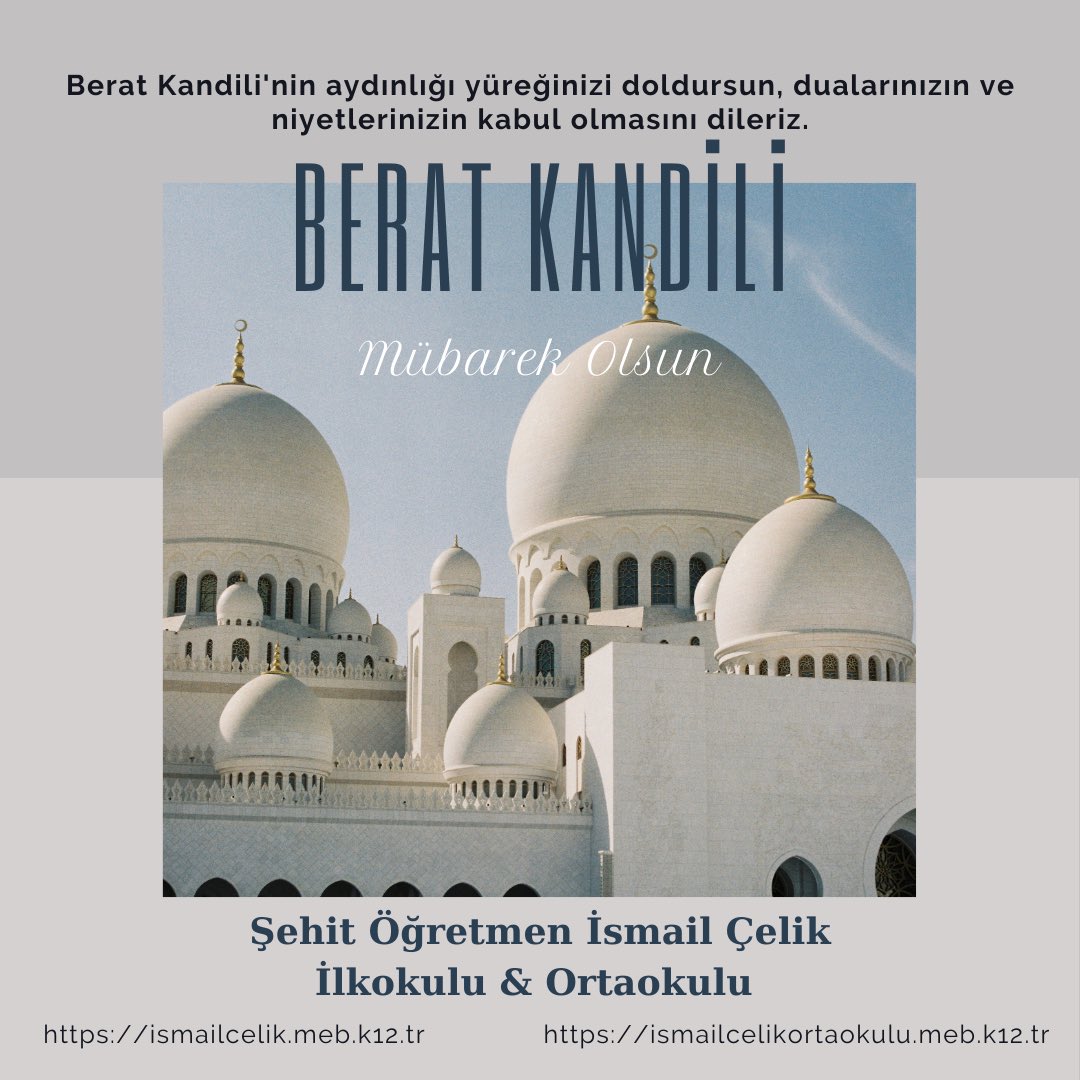 Berat Kandili’nin; milletimize, ülkemize ve tüm İslam âlemine hayırlar getirmesini temenni ederiz. 🌙🤲
Hayırlı kandiller. <a href="/mem_siirt/">Siirt İl Millî Eğitim Müdürlüğü</a> <a href="/saz_ilhan/">ilhan SAZ 🇹🇷</a>