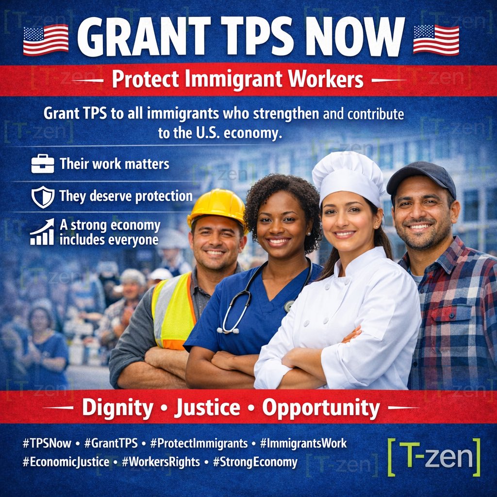 BMarckensonj's tweet image. 📣 GRANT TPS NOW 🇺🇸 Protect Immigrant Workers
Grant TPS to all immigrants who strengthen and contribute to the U.S. economy.
💼 Their work matters.
🛡️ They deserve protection.
🇺🇸 A stronger economy includes everyone.

✊🏽 Dignity. Justice. Opportunity.

#TPSNow
#GrantTPS
#Protect