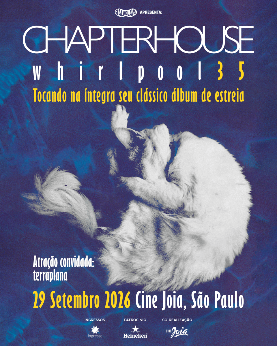 balaclavarecs's tweet photo. Alô, fãs de shoegaze e dream pop 🚨 CHAPTERHOUSE no Brasil!

🎫 Ingressos à venda: https://t.co/qmrgIbLNAe

Se você ama nomes como Slowdive, RIDE e My Bloody Valentine, pode comemorar: Balaclava anuncia hoje a vinda inédita da cultuada banda inglesa Chapterhouse, grupo celebrado no dream pop e shoegaze dos anos 90. 

A apresentação única no país acontece no dia 29 de setembro no @cine_joia, em São Paulo. A noite terá abertura dos curitibanos @trrpln.

Ingressos disponíveis pela Ingresse, Pista e Camarote, ou sem taxa de conveniência no @takkocafesp.

Arte: Popoto Martins
Patrocínio: @heinekenbr
