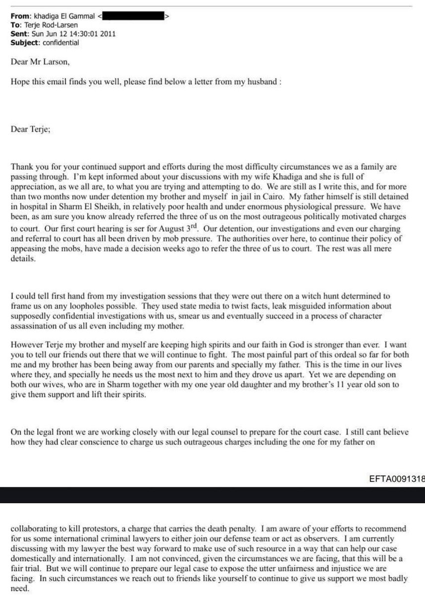 رسالة جمال مبارك التي وجدت في ملفات إبستين انجليزي وعربي