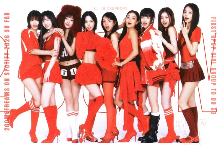 OLTSupport's tweet image. TWICE becomes the first K-pop Girl group to surpass 200 MILLION streams on Spotify in 2026 so far