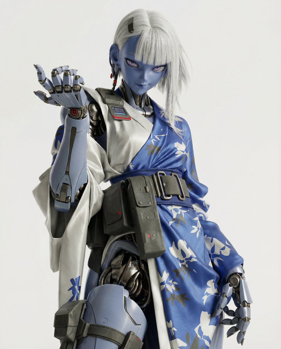 Blue cyborg kimono