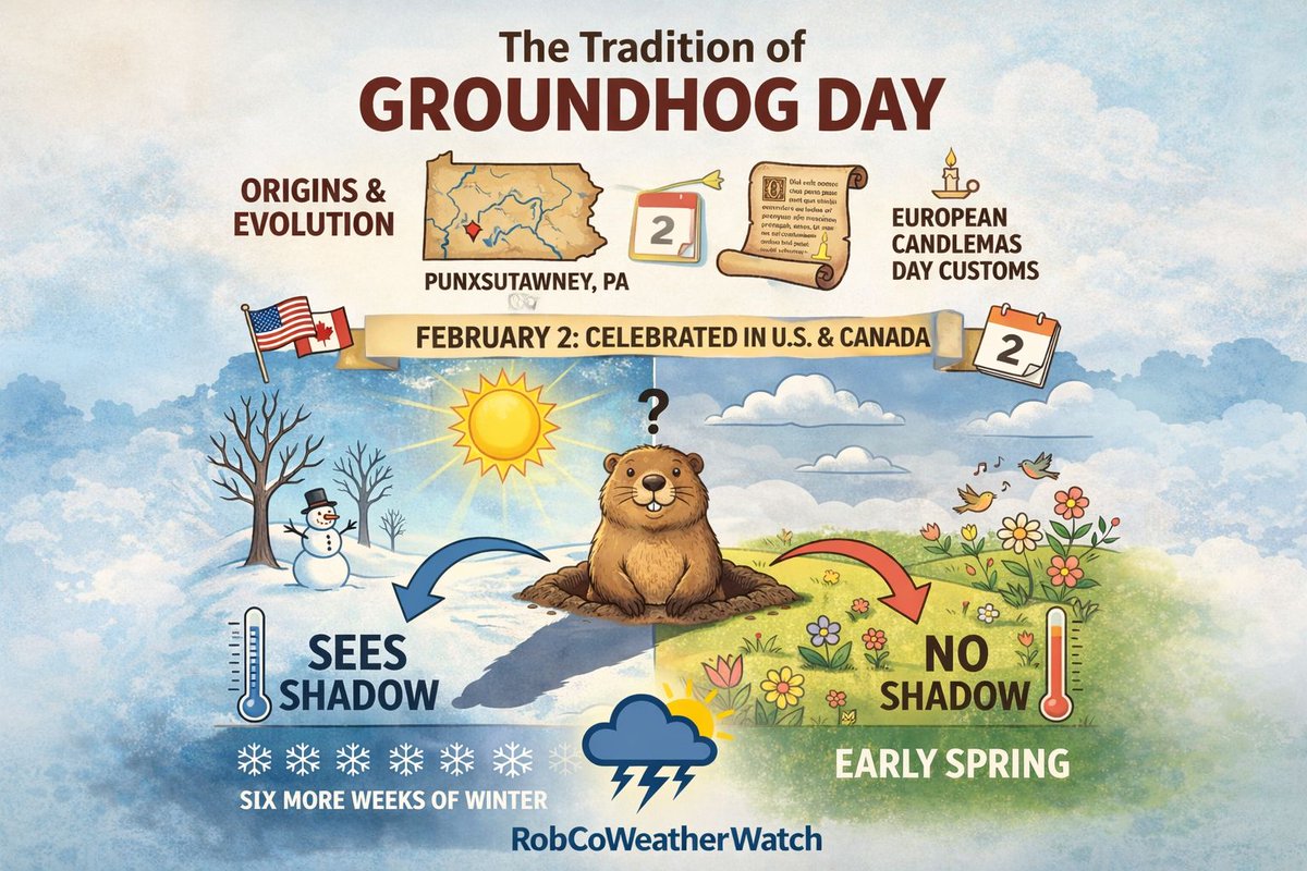robcoweather's tweet image. 🦫🌤️ It’s Groundhog Day!

One small groundhog. One big seasonal decision. 😅
Shadow = 6 more weeks of winter ❄️
No shadow = early spring 🌷

What’s your guess today — Team Winter or Team Spring? 👇

#GroundhogDay #WeatherHumor #RobCoWeatherWatch #WinterOrSpring