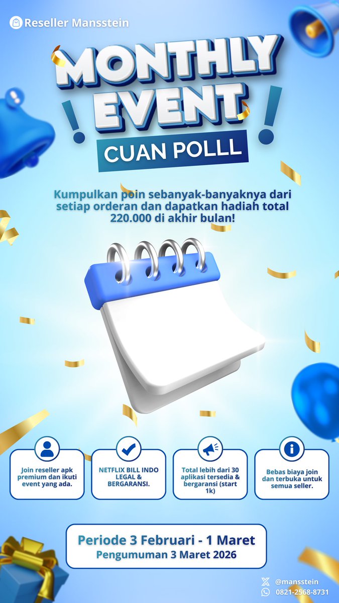 mansstein's tweet image. HRT. halo! aku fh app prem yang masih open reseller nih guys 👀 lagi ada event loh! total hadiahnya 220.000 🙀 open pagi sampai malam &amp;amp; garansian fast ga ribet 💨 netflix nya bill indo dan strong 💪🏻 bisa cek pl ke wa.me/6282125688731 ♥︎  #zonauang