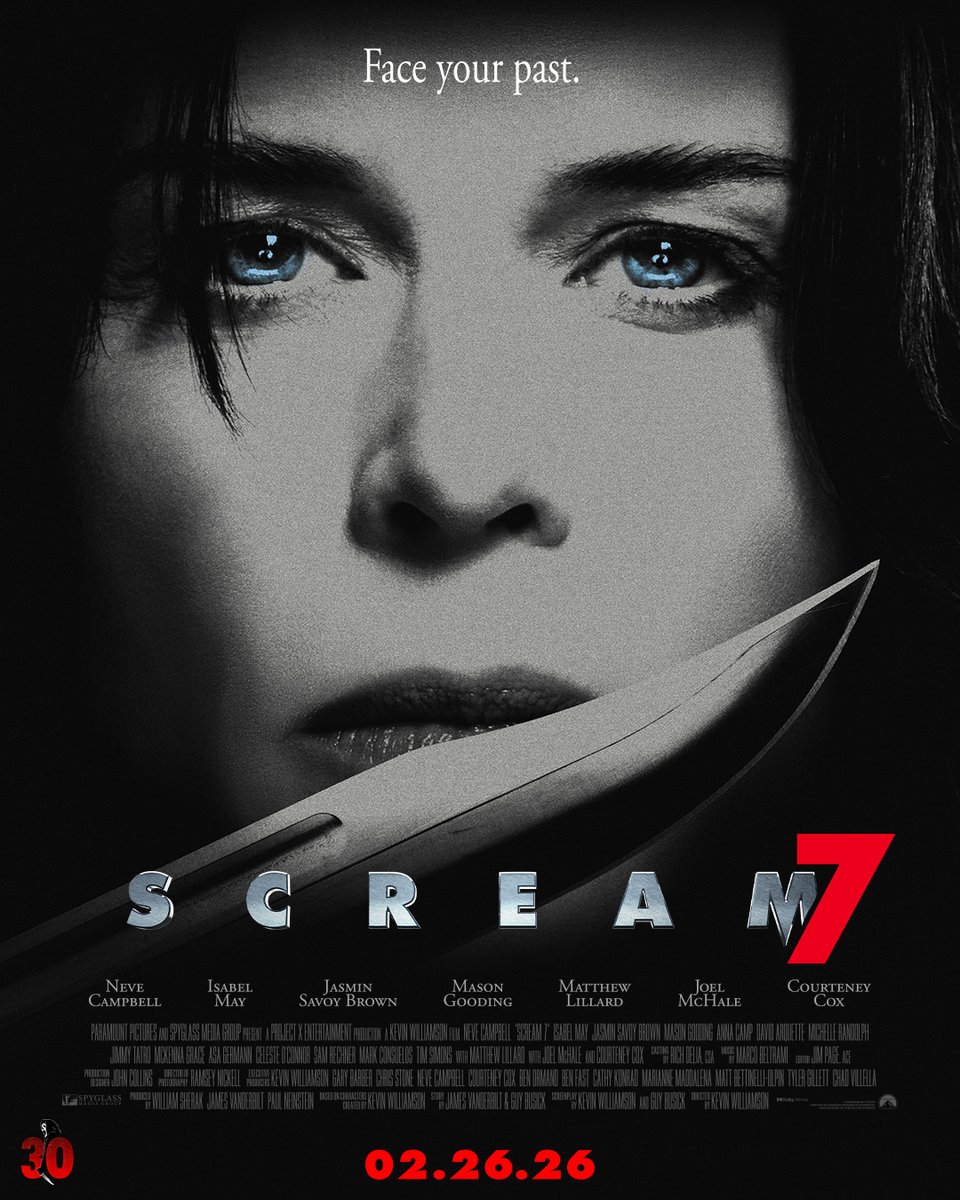 ScreamMovies's tweet image. It’s time to face your past, Sidney. 

Be one of the first to see #Scream7 at our special Opening Night Fan Event on Thurs., 2/26 at 6PM and get this exclusive collector’s print! While supplies last. At participating theatres. Only in theatres February 27.