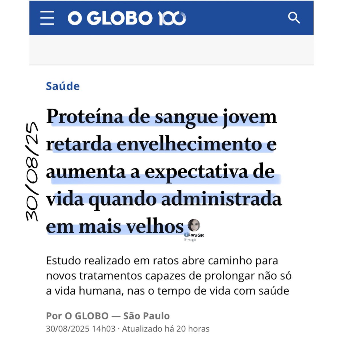 🚨 O Globo: “proteína de sangue jovem retarda envelhecimento”.
Aí quando a gente lembrava de “adrenocromo” diziam que era delírio, né?

E com Epstein no pano de fundo, fica a pergunta: quem financia, quem lucra e quem protege essa pauta “rejuvenescer com sangue”? 👀 #EpsteinFiles