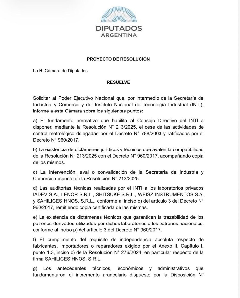 NicolasdelCano's tweet image. El gobierno quiere vaciar el INTI y dejar las mediciones en manos privadas. Menos control y más negocio para unos pocos. Pedimos informes sobre la Resolución 213/25, que dispuso el cese de actividades del programa de metrología legal del Instituto, poniendo en peligro la…